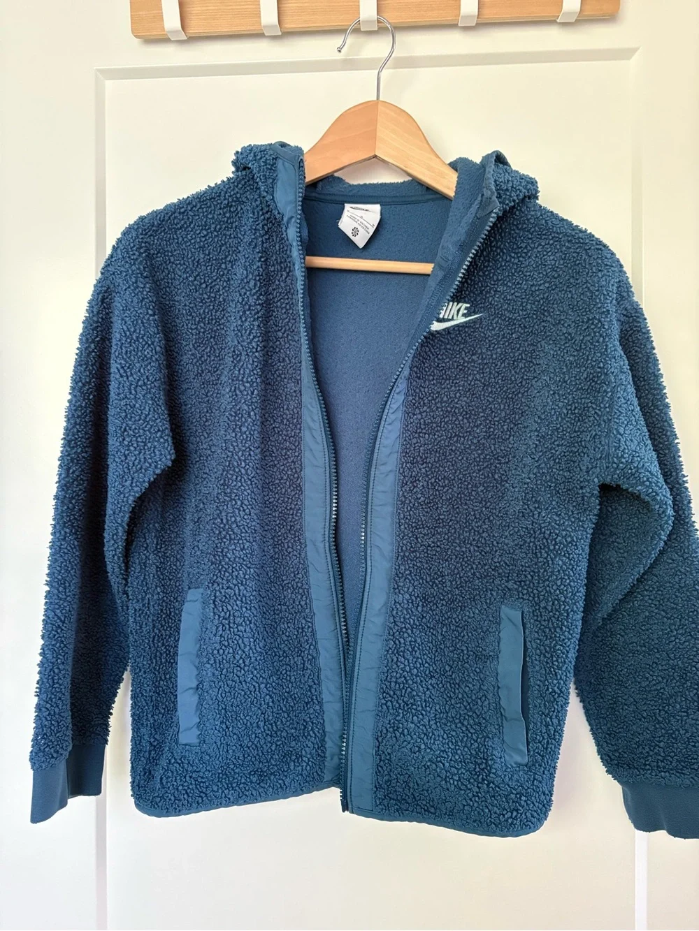 Nike Kids Blue Hooded Sherpa Zip Jacket size:M